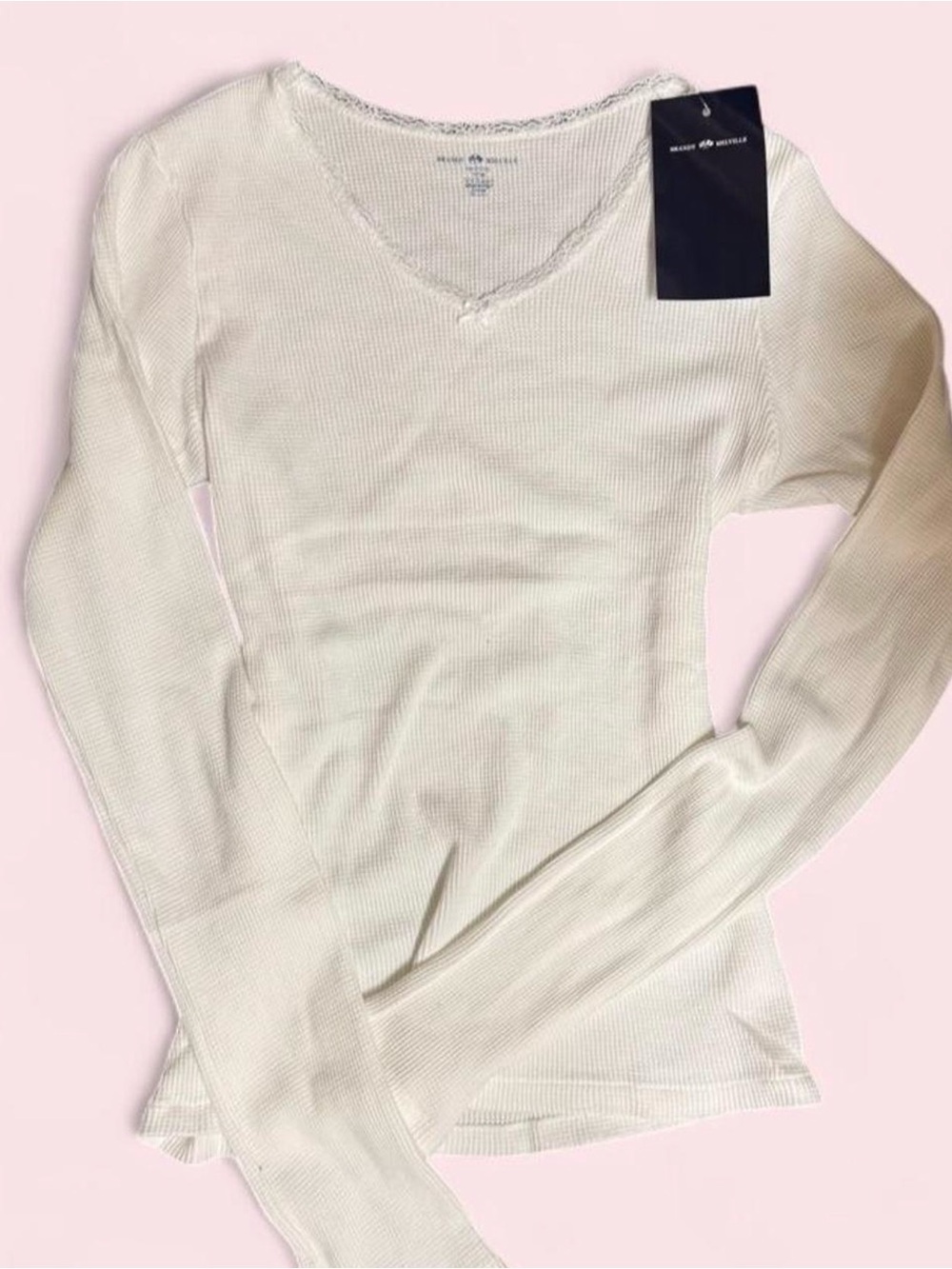 Brandy Melville Lace trim White Long sleeve top